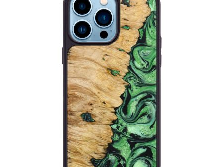 iPhone 14 Pro Max Wood+Resin Phone Case - Emmett (Green, 640837) For Discount