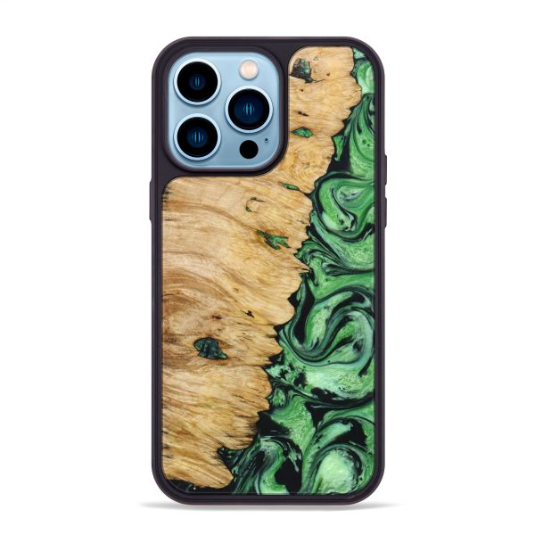 iPhone 14 Pro Max Wood+Resin Phone Case - Emmett (Green, 640837) For Discount