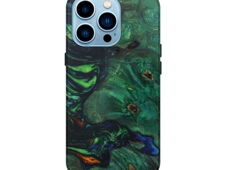 iPhone 14 Pro Wood+Resin Live Edge Phone Case - Anahi (Teal & Gold, 641717) Sale