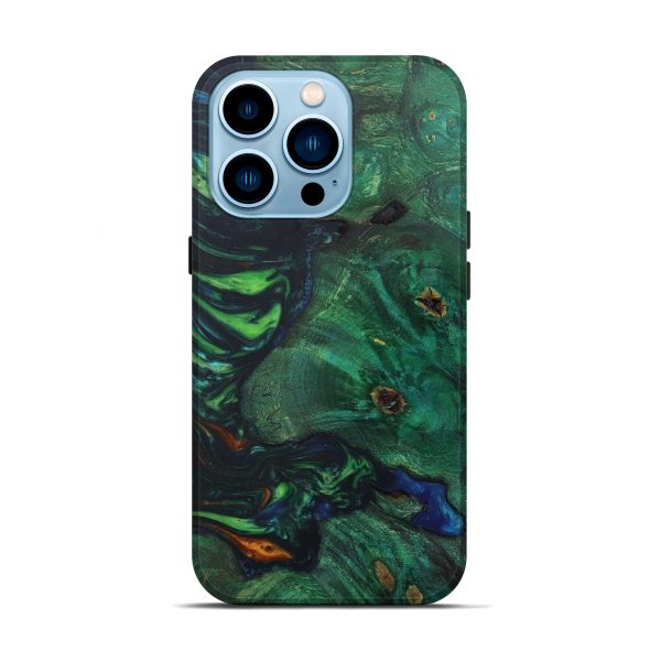 iPhone 14 Pro Wood+Resin Live Edge Phone Case - Anahi (Teal & Gold, 641717) Sale