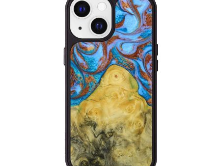 iPhone 13 Wood+Resin Phone Case - Tisha (Teal & Gold, 641913) Fashion