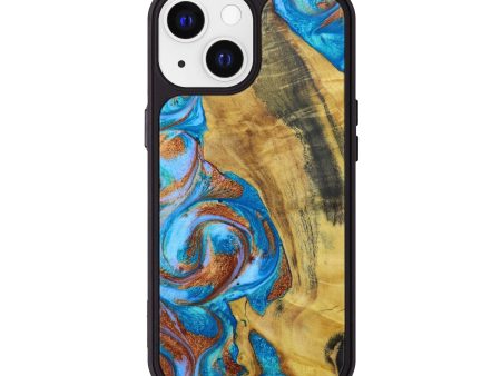 iPhone 13 Wood+Resin Phone Case - Pauline (Teal & Gold, 641632) Discount