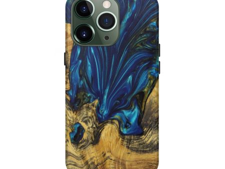 iPhone 13 Pro Wood+Resin Live Edge Phone Case - Arya (Teal & Gold, 641702) For Sale