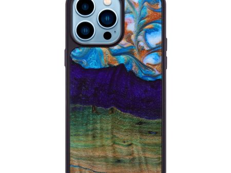 iPhone 14 Pro Max Wood+Resin Phone Case - April (Teal & Gold, 642000) For Discount