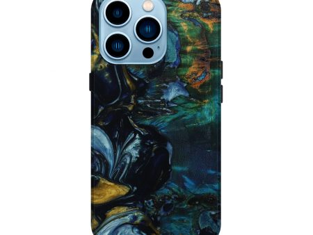 iPhone 14 Pro Wood+Resin Live Edge Phone Case - Allie (Teal & Gold, 643072) Sale