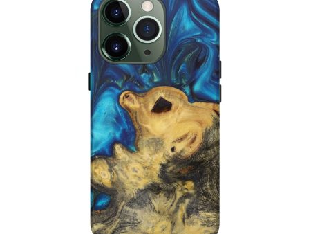 iPhone 13 Pro Wood+Resin Live Edge Phone Case - Jeremiah (Teal & Gold, 641708) For Sale