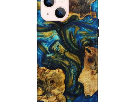 iPhone 14 Plus Wood+Resin Live Edge Phone Case - Candace (Teal & Gold, 642269) Sale