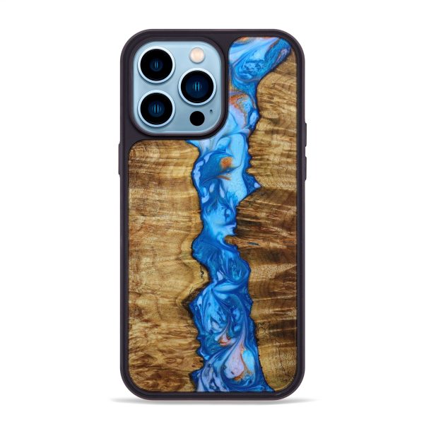 iPhone 14 Pro Max Wood+Resin Phone Case - Larry (Teal & Gold, 642488) Fashion