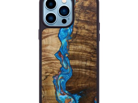 iPhone 14 Pro Max Wood+Resin Phone Case - Luna (Teal & Gold, 641655) Online now