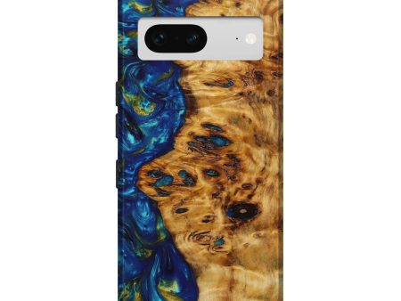 Pixel 7 Wood+Resin Live Edge Phone Case - Randy (Teal & Gold, 642262) Supply