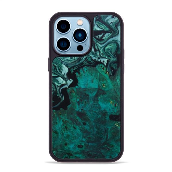 iPhone 14 Pro Max Wood+Resin Phone Case - Esther (Green, 641602) For Cheap