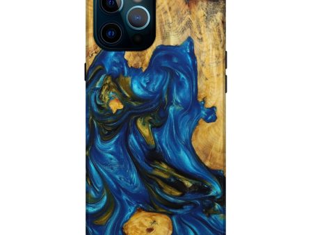 iPhone 12 Pro Max Wood+Resin Live Edge Phone Case - Henry (Teal & Gold, 642854) For Discount