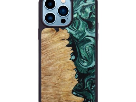 iPhone 14 Pro Max Wood+Resin Phone Case - Arthur (Green, 641605) Hot on Sale