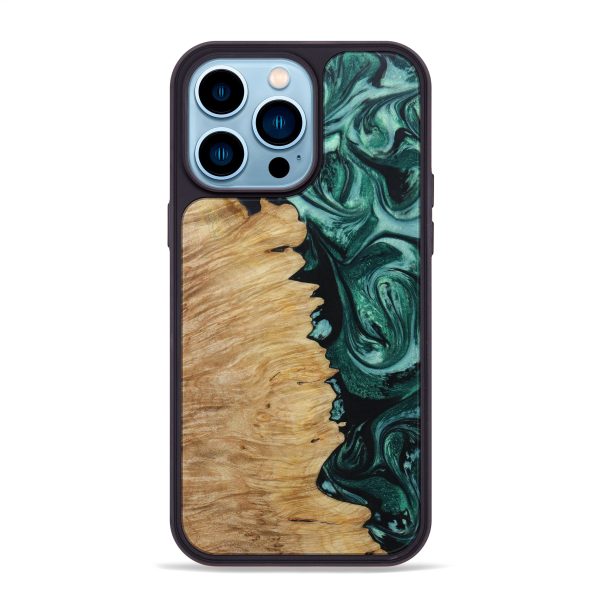 iPhone 14 Pro Max Wood+Resin Phone Case - Arthur (Green, 641605) Hot on Sale