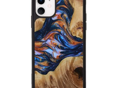 iPhone 11 Wood+Resin Phone Case - Clifton (Teal & Gold, 642014) Fashion