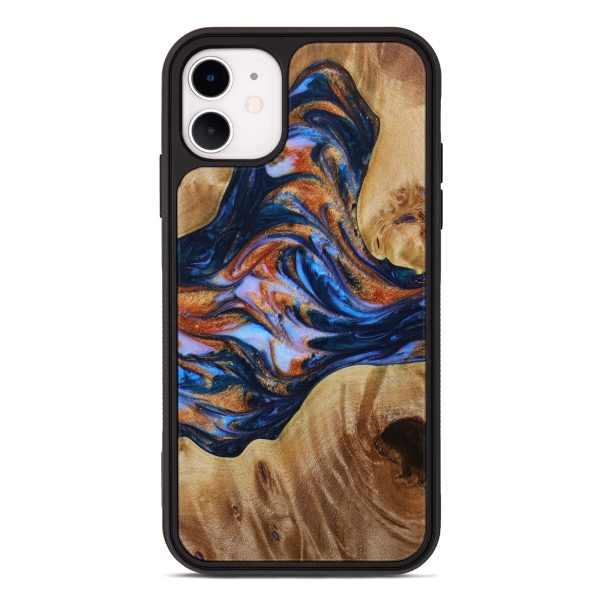 iPhone 11 Wood+Resin Phone Case - Clifton (Teal & Gold, 642014) Fashion