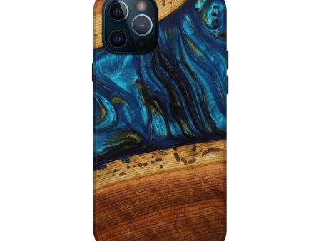 iPhone 12 Pro Wood+Resin Live Edge Phone Case - Vincent (Teal & Gold, 643075) For Cheap