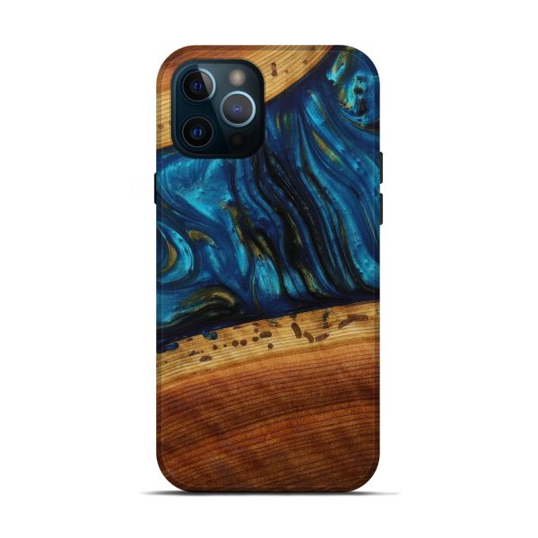 iPhone 12 Pro Wood+Resin Live Edge Phone Case - Vincent (Teal & Gold, 643075) For Cheap