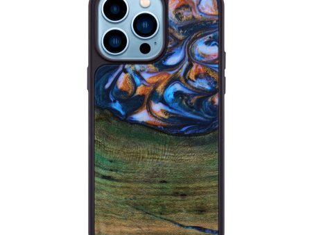 iPhone 14 Pro Max Wood+Resin Phone Case - Ernestine (Teal & Gold, 642002) Discount