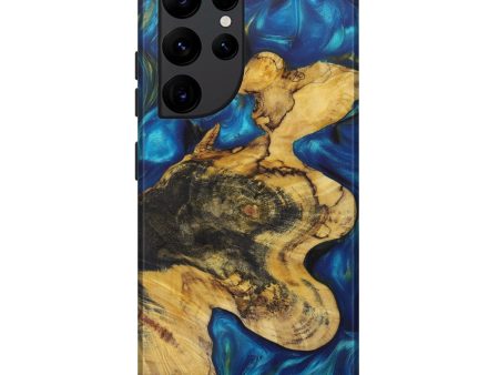 Galaxy S22 Ultra Wood+Resin Live Edge Phone Case - Jalen (Teal & Gold, 641707) on Sale