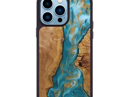 iPhone 14 Pro Max Wood+Resin Phone Case - Christopher (Teal & Gold, 643124) Online now