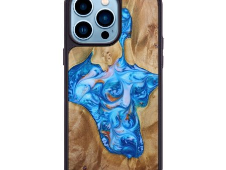 iPhone 14 Pro Max Wood+Resin Phone Case - Destinee (Teal & Gold, 642487) Online now