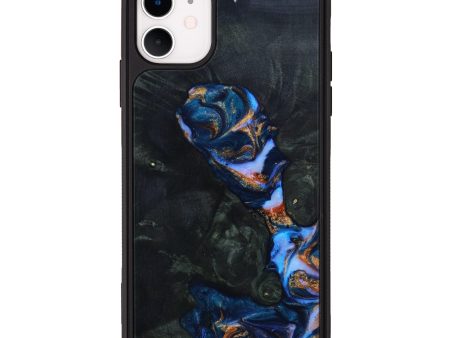 iPhone 11 Wood+Resin Phone Case - Angelique (Teal & Gold, 642010) For Cheap