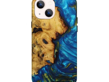 iPhone 13 Wood+Resin Live Edge Phone Case - Terry (Teal & Gold, 642264) For Discount