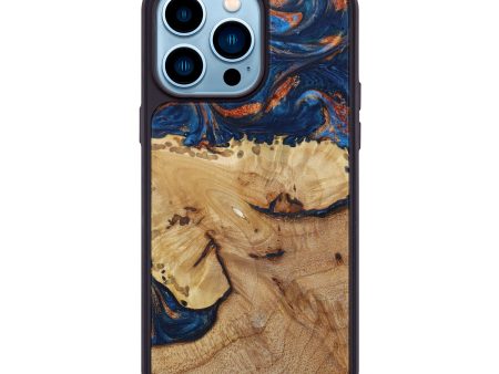 iPhone 14 Pro Max Wood+Resin Phone Case - Alec (Teal & Gold, 641653) Fashion