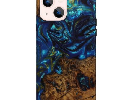 iPhone 14 Plus Wood+Resin Live Edge Phone Case - Kevin (Teal & Gold, 641959) For Cheap