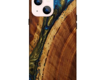 iPhone 14 Plus Wood+Resin Live Edge Phone Case - Vicki (Teal & Gold, 641934) Supply