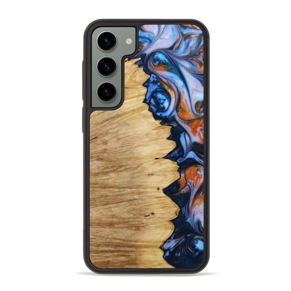 Galaxy S23 Plus Wood+Resin Phone Case - Luann (Teal & Gold, 642985) Supply