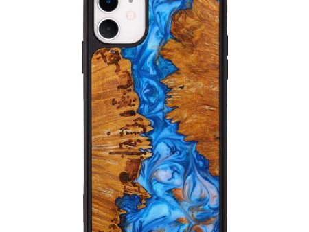 iPhone 11 Wood+Resin Phone Case - Tom (Teal & Gold, 642490) Hot on Sale