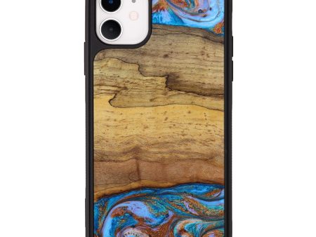 iPhone 11 Wood+Resin Phone Case - Peter (Teal & Gold, 641650) Online Sale