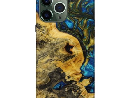 iPhone 13 Pro Max Wood+Resin Live Edge Phone Case - Braydon (Teal & Gold, 642850) For Sale