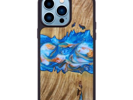 iPhone 14 Pro Max Wood+Resin Phone Case - Natasha (Teal & Gold, 643180) on Sale