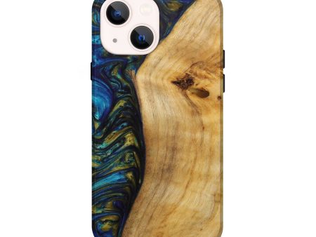 iPhone 14 Wood+Resin Live Edge Phone Case - Zachary (Teal & Gold, 642267) Online now