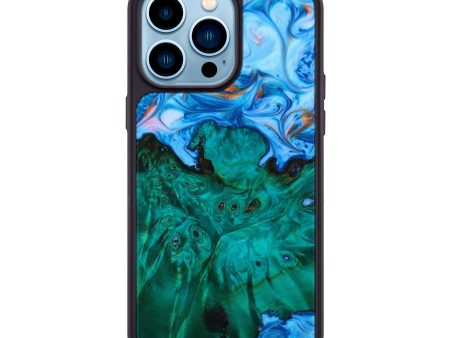 iPhone 14 Pro Max Wood+Resin Phone Case - Walker (Teal & Gold, 642491) For Cheap