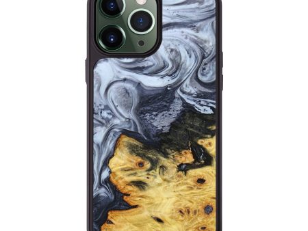 iPhone 13 Pro Max Wood+Resin Phone Case - Dominique (Black & White, 638955) For Sale