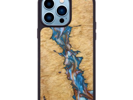 iPhone 14 Pro Max Wood+Resin Phone Case - Jessica (Teal & Gold, 639421) Sale