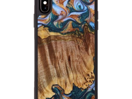 iPhone Xs Max Wood+Resin Phone Case - Jewell (Teal & Gold, 641009) For Discount