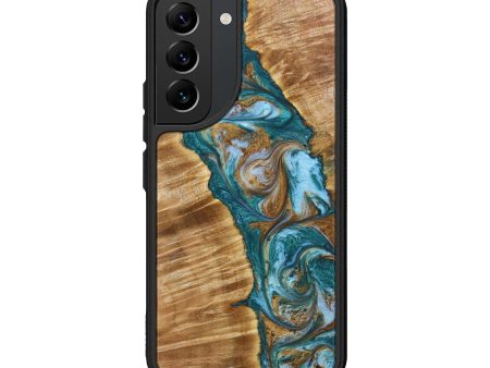 Galaxy S22 Wood+Resin Phone Case - Ebony (Teal & Gold, 640947) Cheap