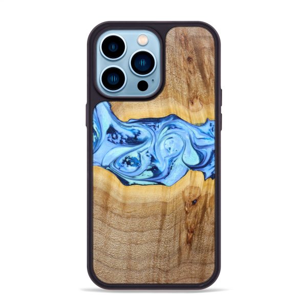 iPhone 14 Pro Max Wood+Resin Phone Case - Madilyn (Blue, 640892) Online now