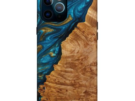 iPhone 12 Pro Max Wood+Resin Live Edge Phone Case - Barbara (Teal & Gold, 638989) For Cheap