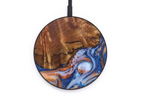 Circle Wood+Resin Wireless Charger - Alisa (Teal & Gold, 640154) on Sale