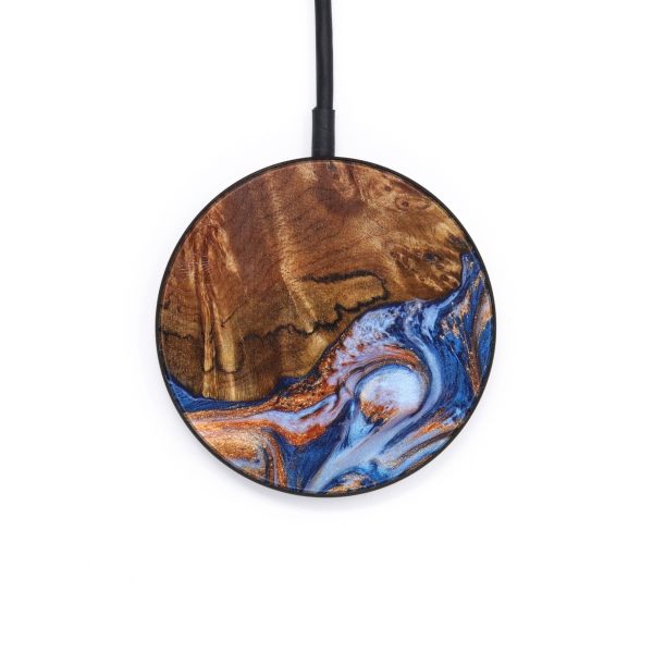 Circle Wood+Resin Wireless Charger - Alisa (Teal & Gold, 640154) on Sale