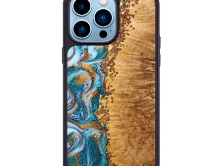 iPhone 14 Pro Max Wood+Resin Phone Case - Richard (Teal & Gold, 638347) Online Sale