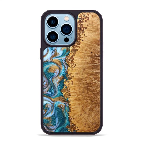 iPhone 14 Pro Max Wood+Resin Phone Case - Richard (Teal & Gold, 638347) Online Sale