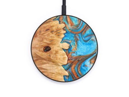 Circle Wood+Resin Wireless Charger - Erma (Teal & Gold, 637916) Hot on Sale