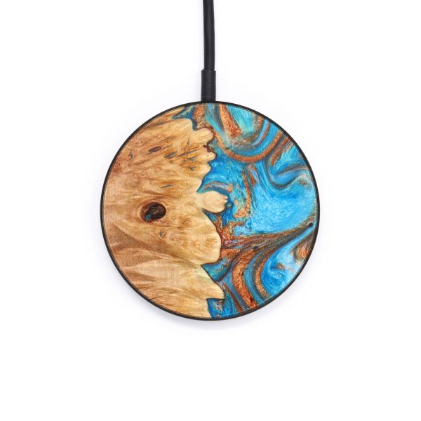 Circle Wood+Resin Wireless Charger - Erma (Teal & Gold, 637916) Hot on Sale